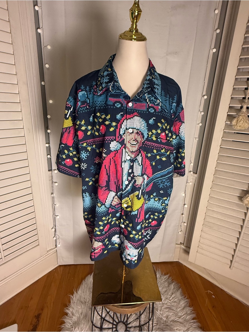 Ugly Christmas Button Up Shirt XXL Santa Holiday Novelty Party Shirt